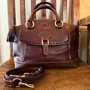 Dooney & Bourke Florentine Front Pocket Satchel Chestnut Leather Crossbody